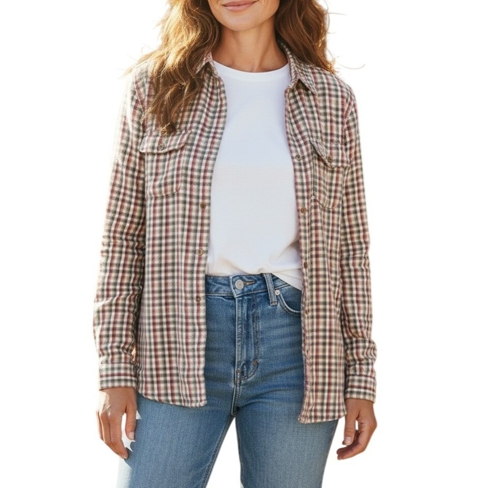 Woolrich Vintage 2006 Plaid Flannel Button Down Shirt Women Large 100% Cotton